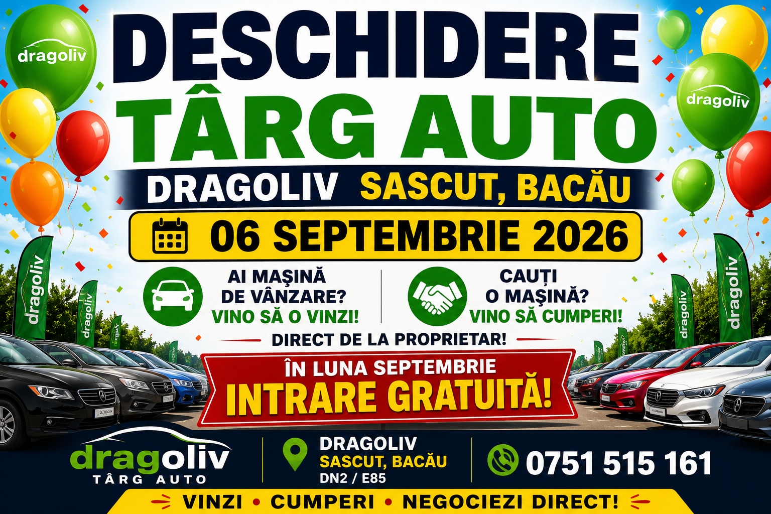 Afiș Târg Auto Dragoliv Sascut, 6 septembrie 2026, 09:00–12:00